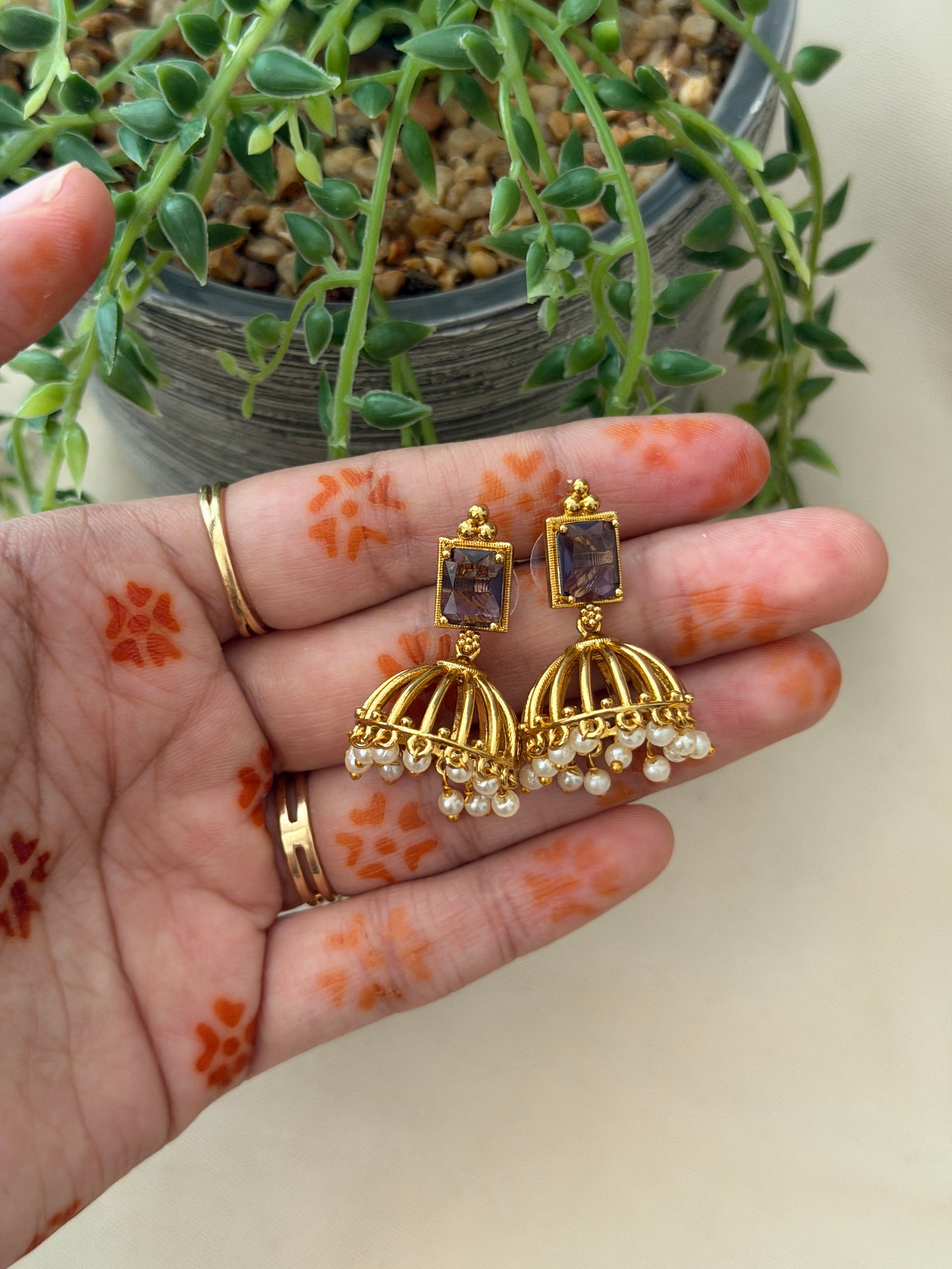 Precious Stone Jhumkas