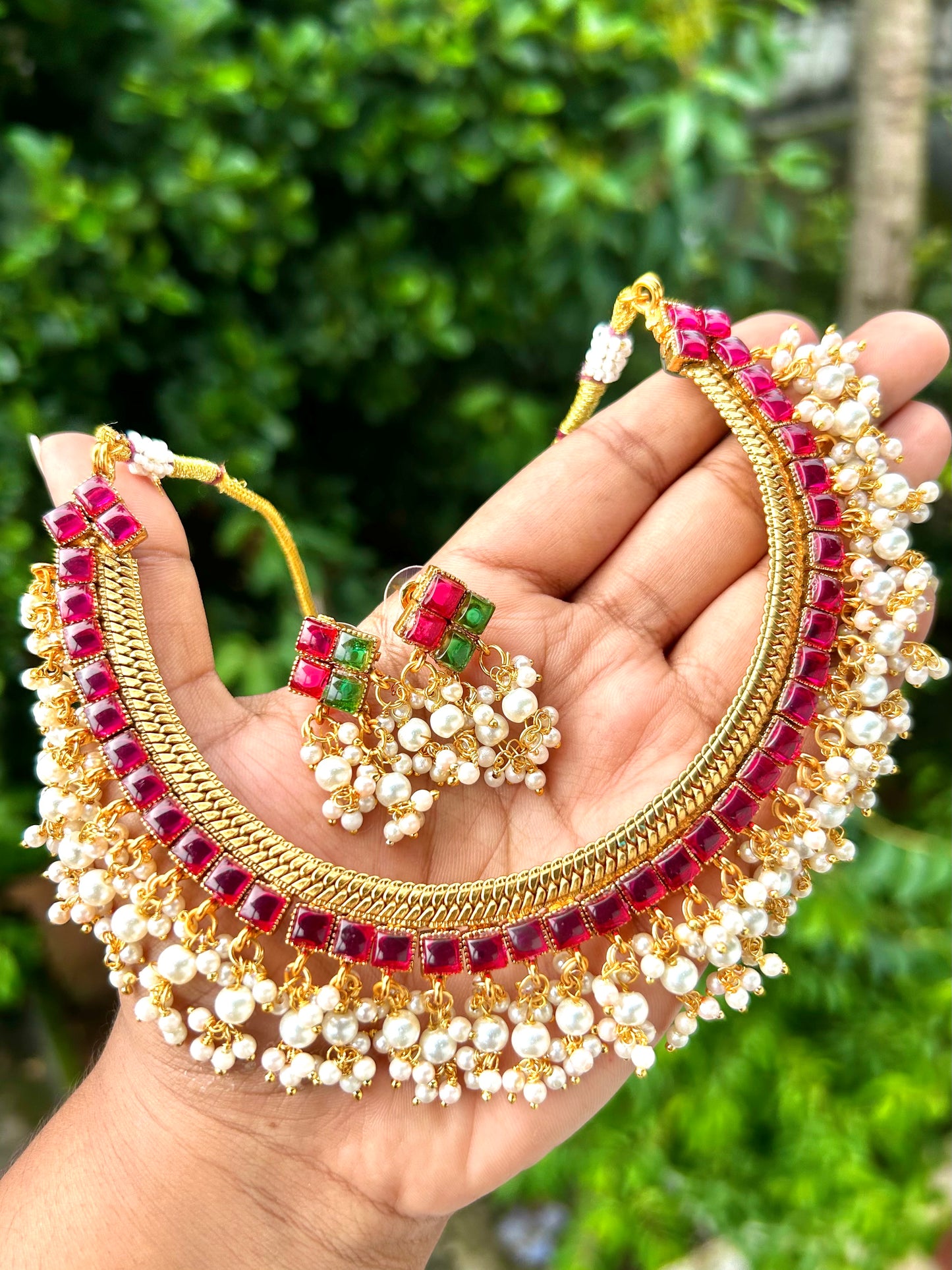 Double Layer Kempu Guttapusalu Necklace