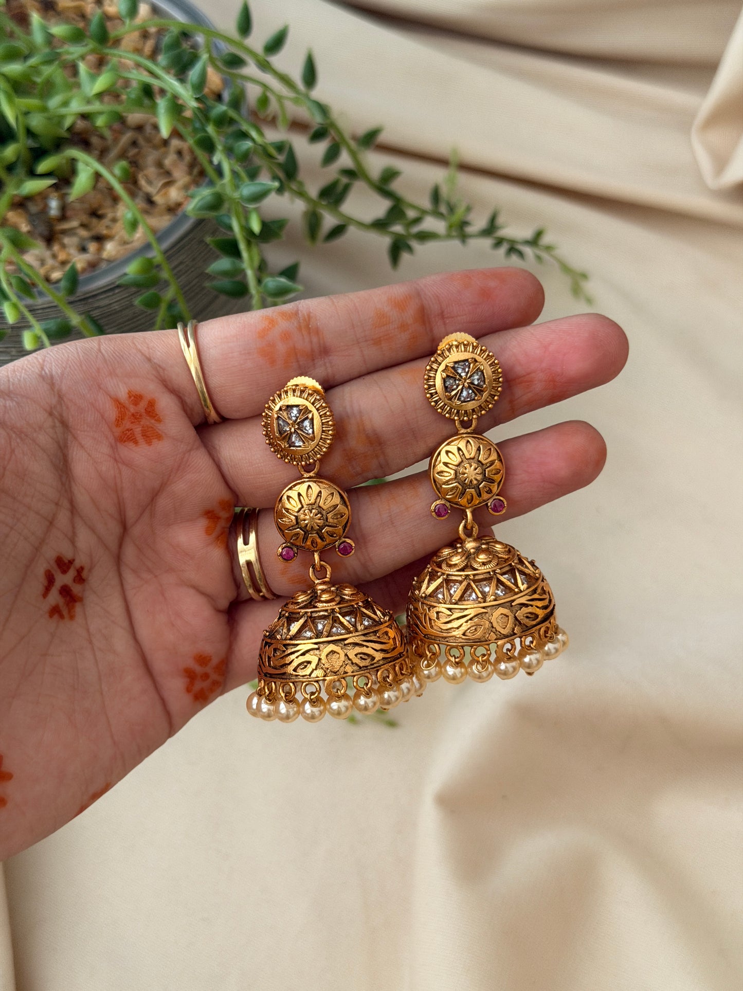Tri Chakra Antique Jhumkas