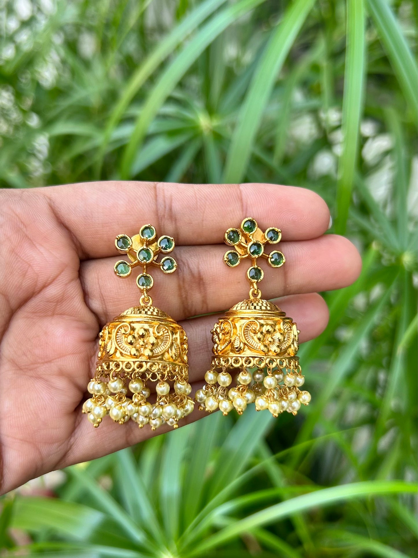 Flora Dual Layer Pearl Jhumkas
