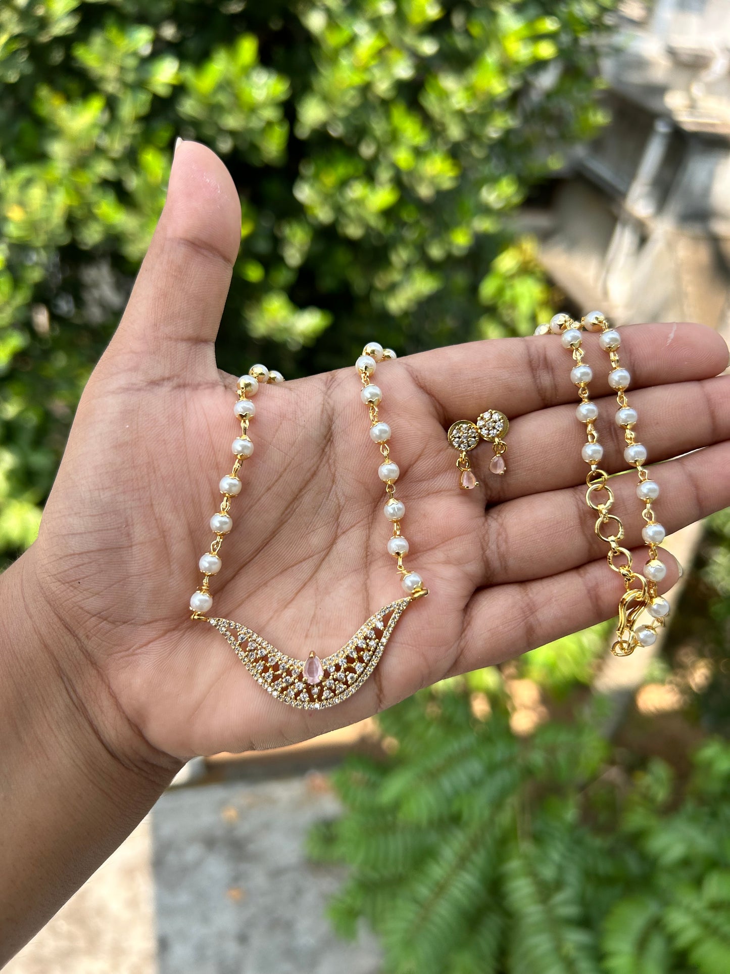 Boat Pendant Pearl Chain set