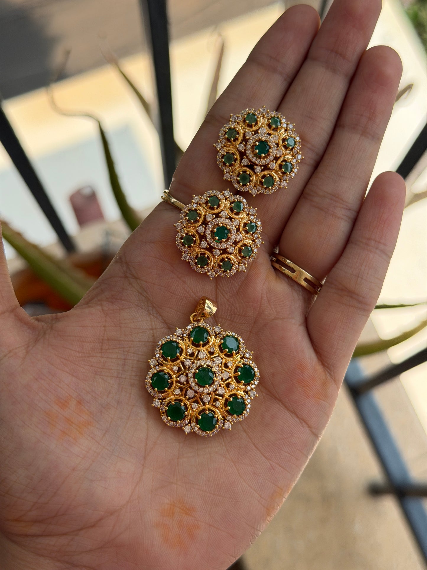 Zayana Stone Locket and studs