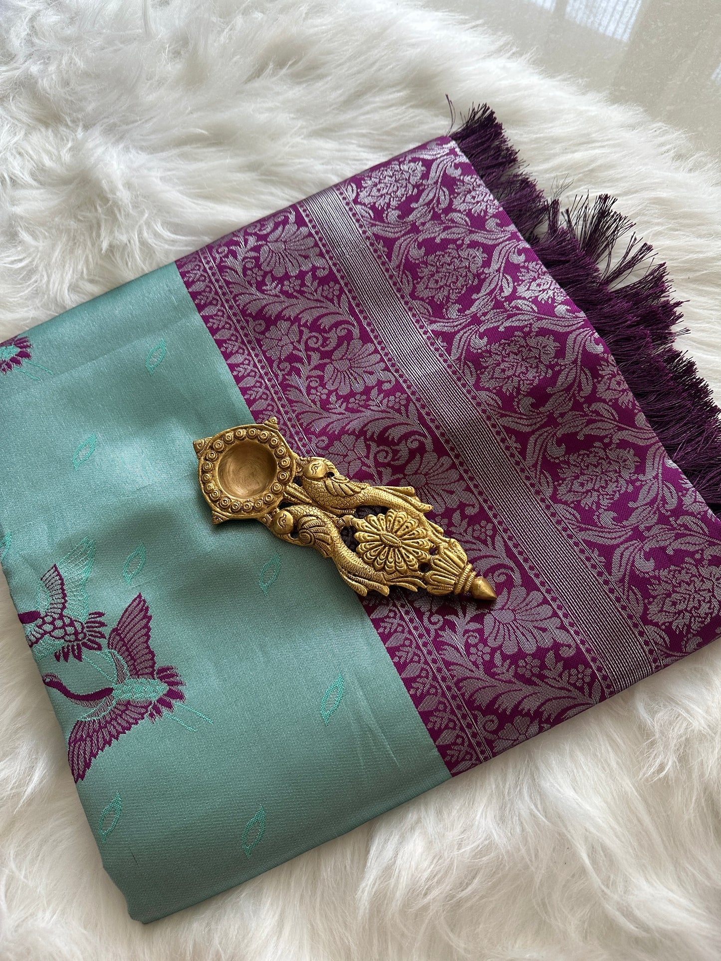 Teal Blue Tissue Silk Saree