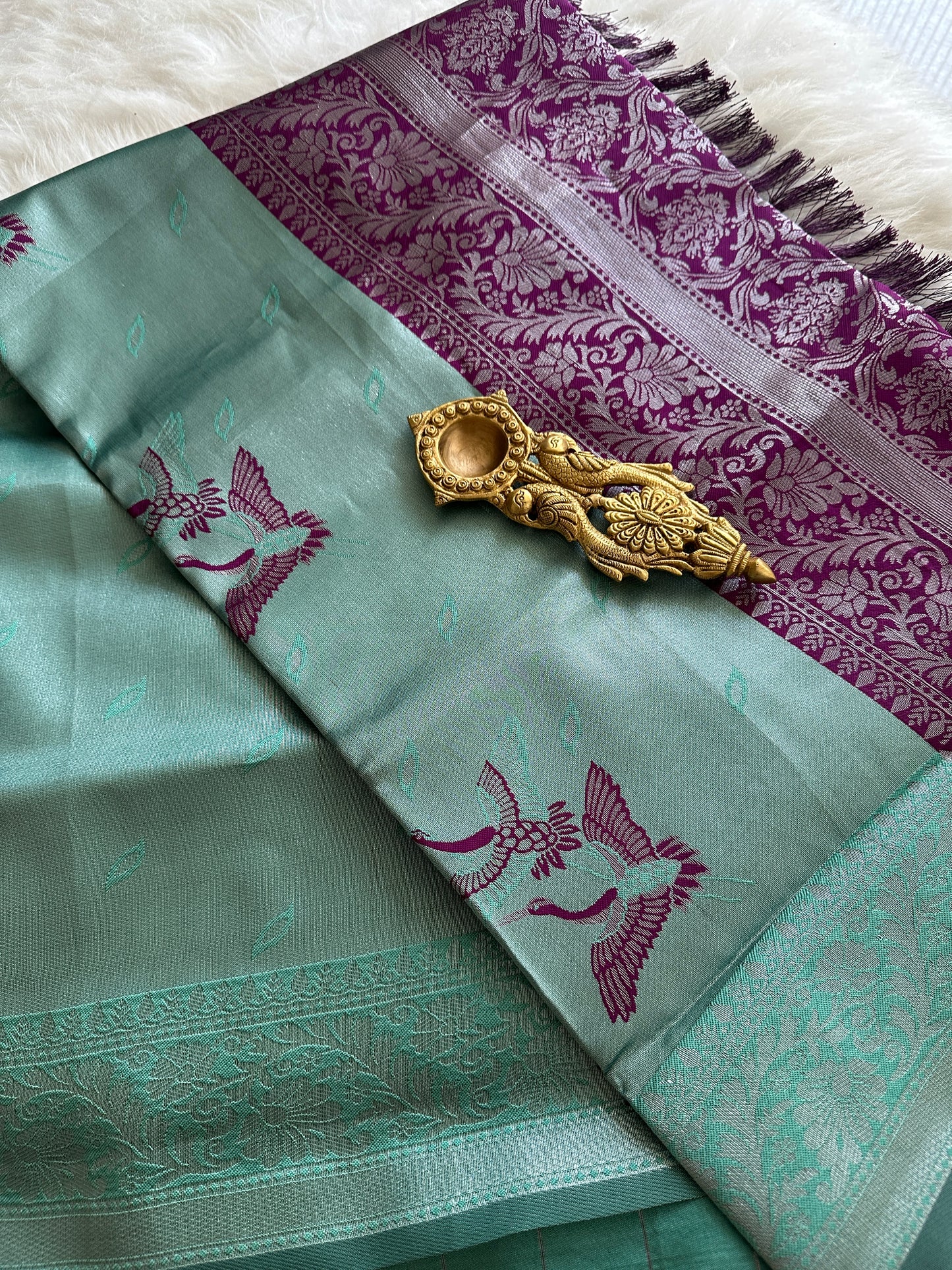 Teal Blue Tissue Silk Saree