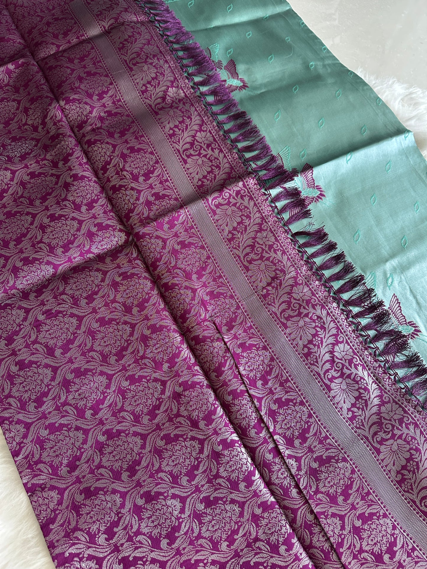 Teal Blue Tissue Silk Saree