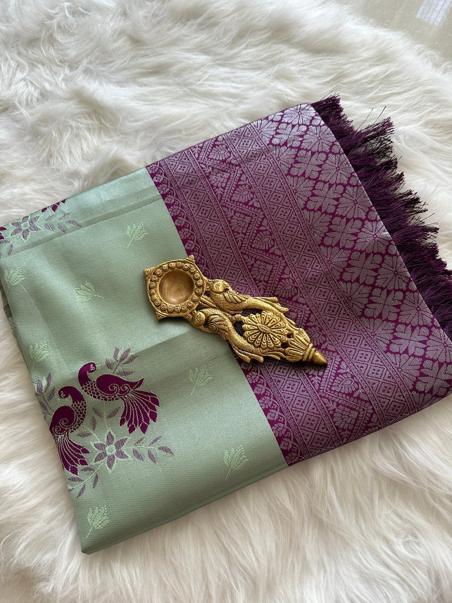 Pastel Green Peacock Saree