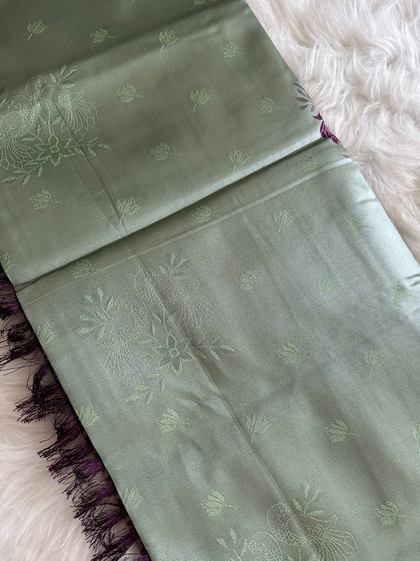 Pastel Green Peacock Saree