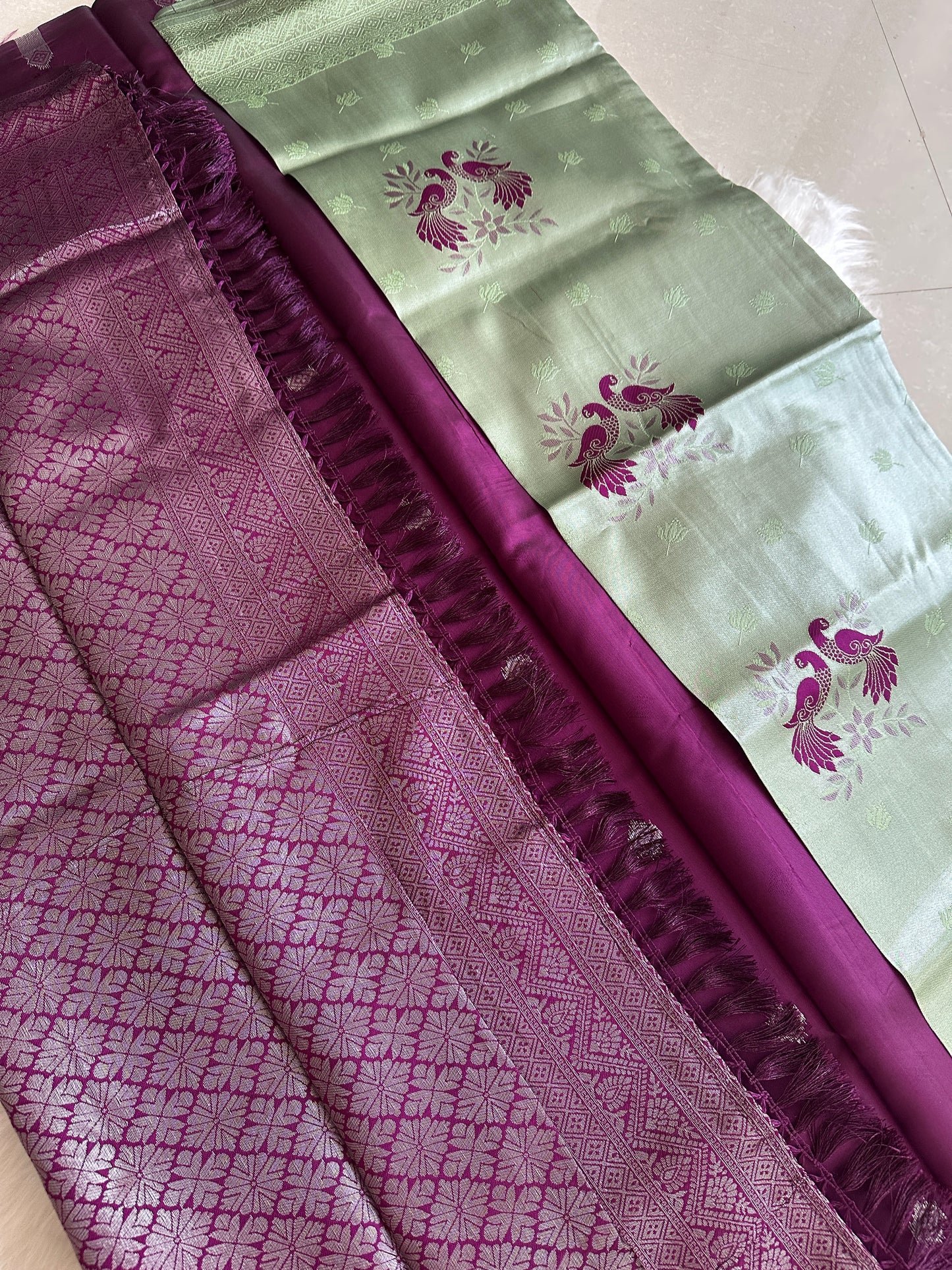 Pastel Green Peacock Saree