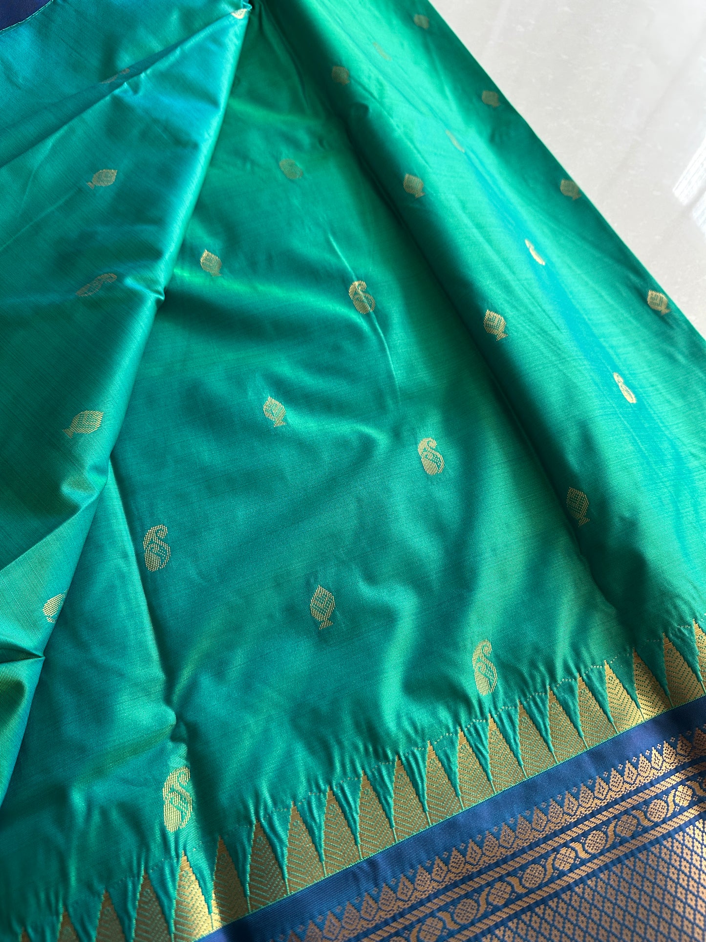Cyan Blue Semi Kanchivaram Pattu