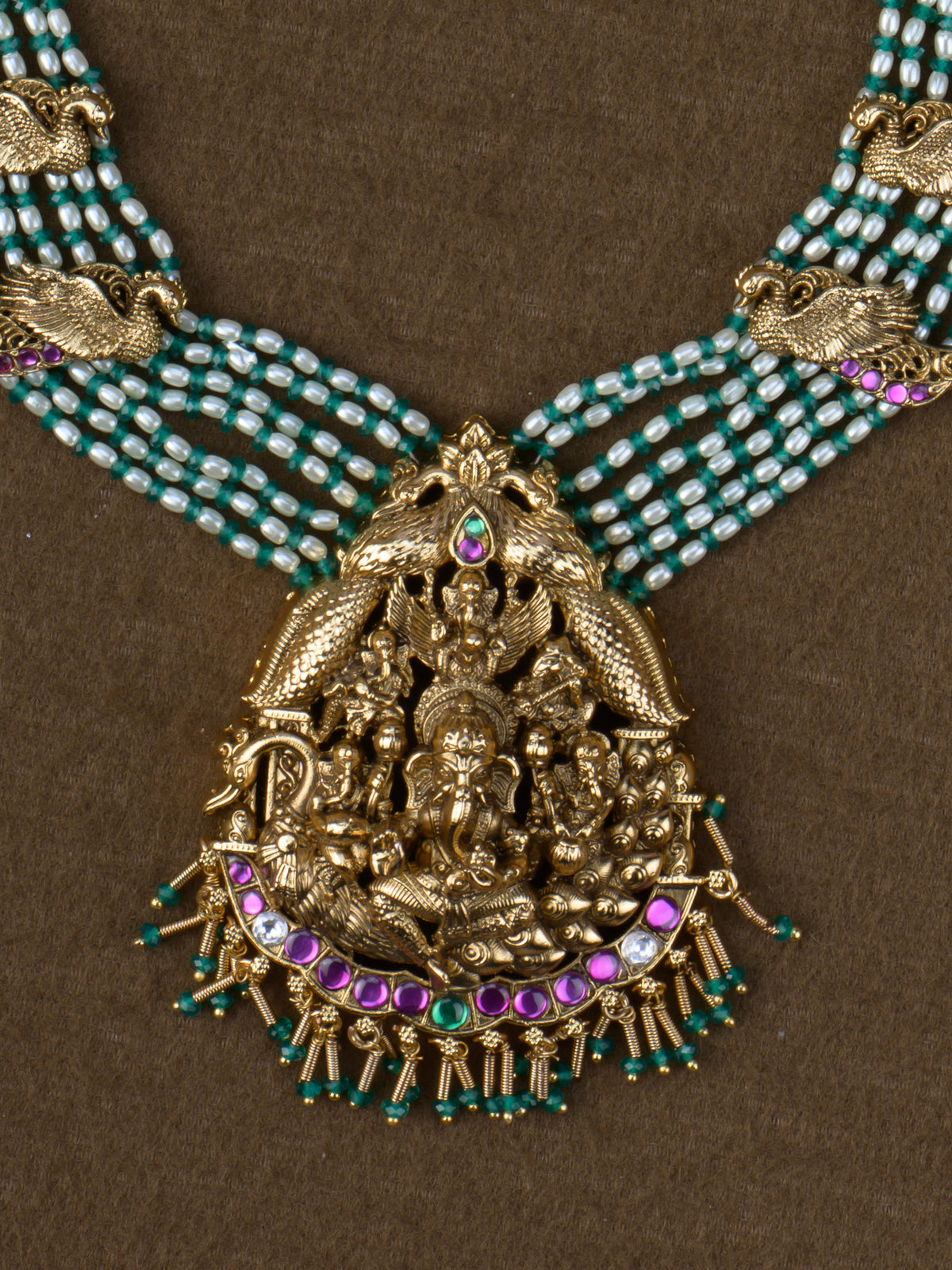 Antique Temple Pearl Ganesha Haaram Set