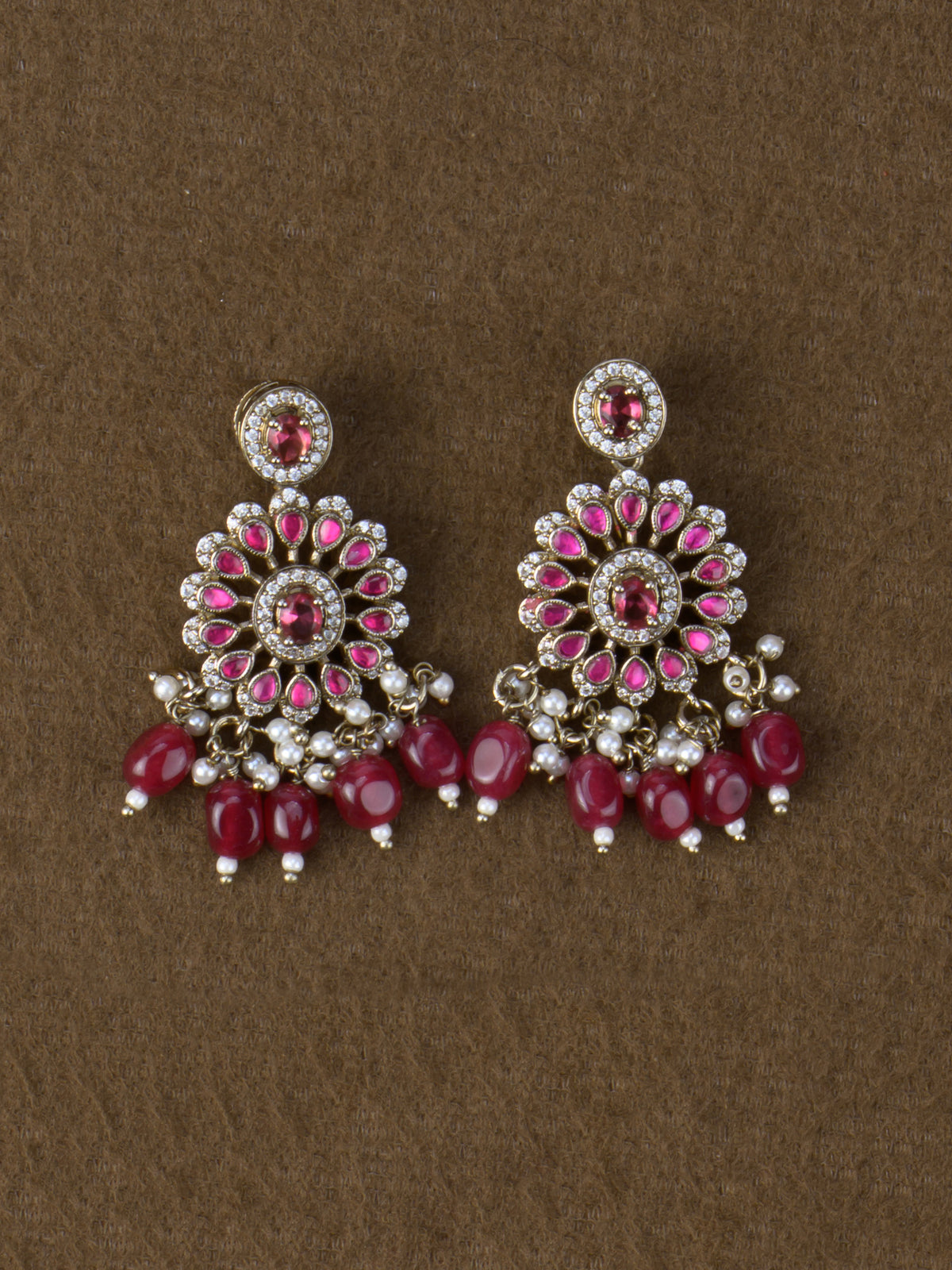 Padmavati Victorian AD Choker Set - Red earrings