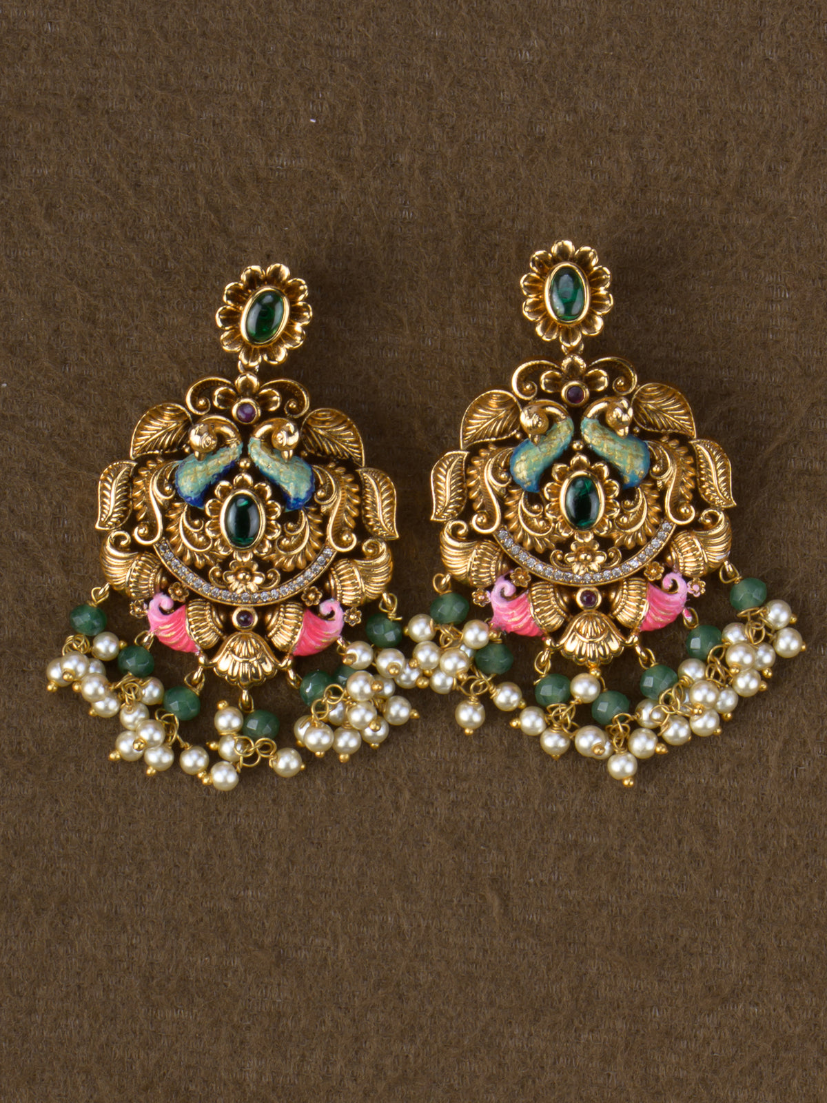 Matching peacock chandbali earrings - Green
