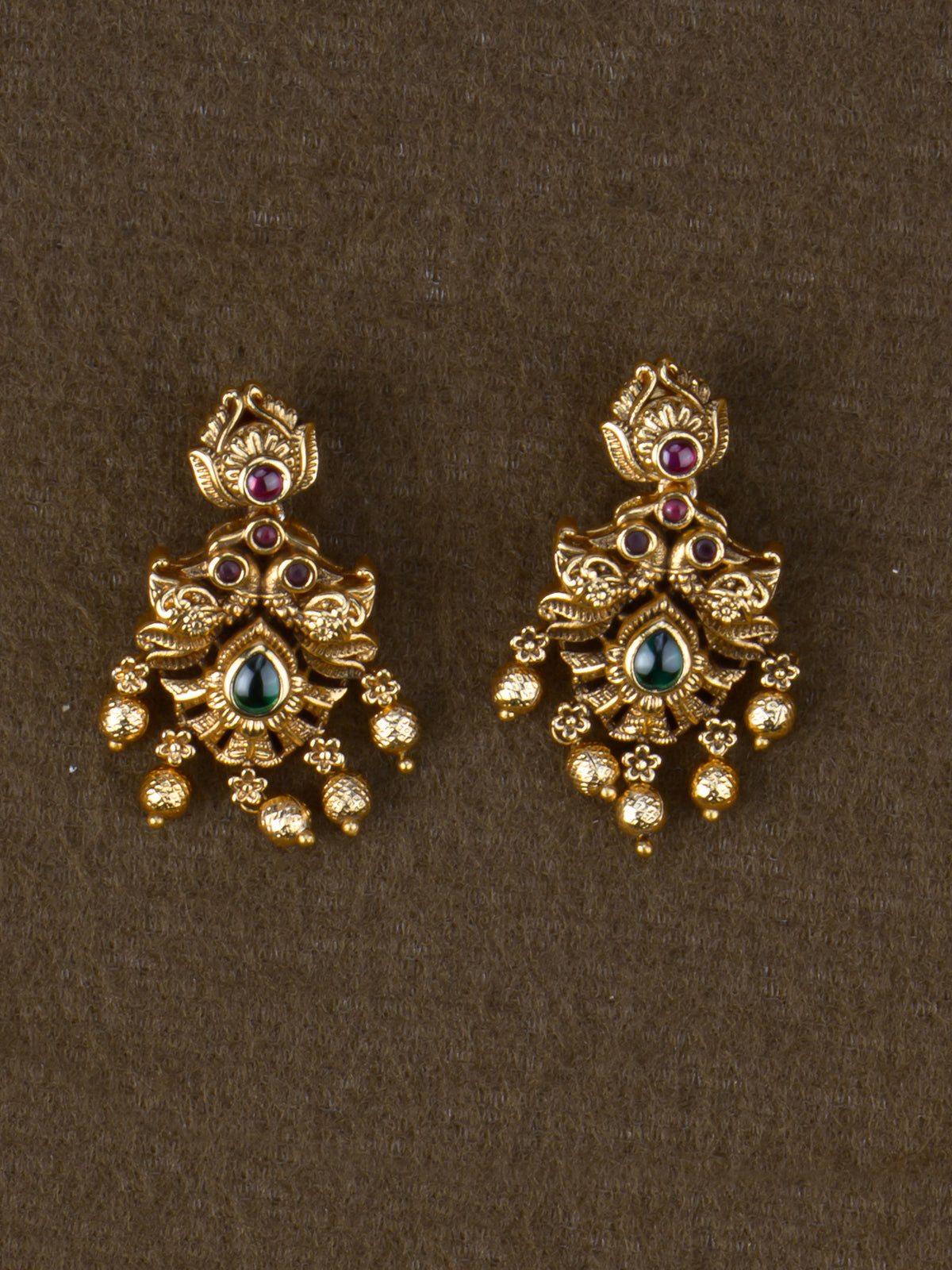 Mayuravalli Temple Necklace Set - Green earrings