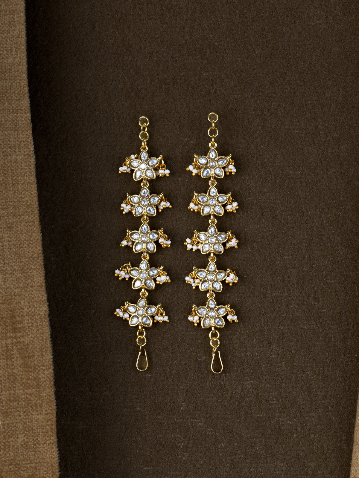 Mallika Kundan Ear Chains - White