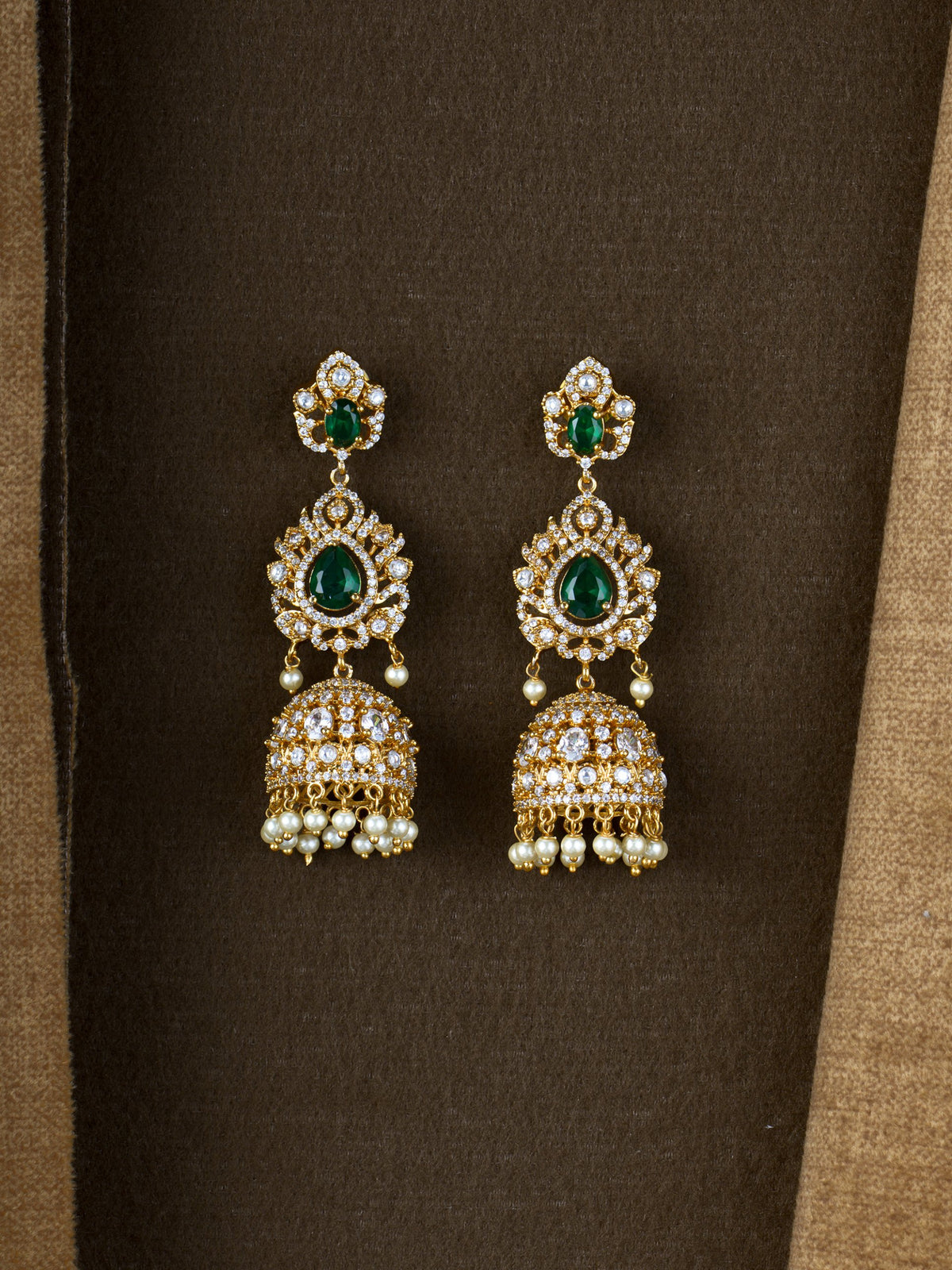 Shahi Emerald Zircon Jhumkas