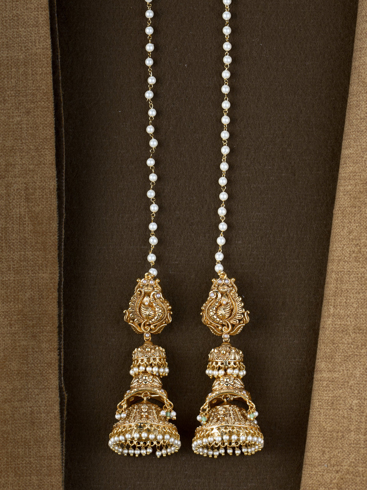 Peacock Pearl Jhumka Mattals - White