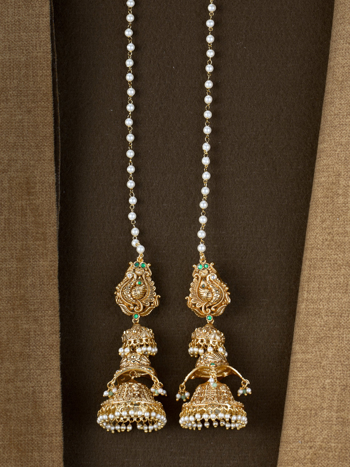 Peacock Pearl Jhumka Mattals - Green