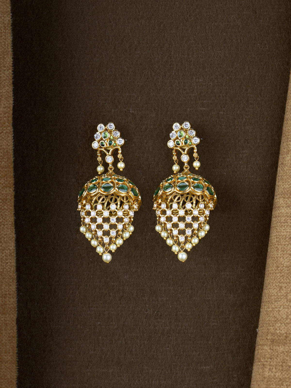 Jaal AD Jhumka Earrings - Green Pearl