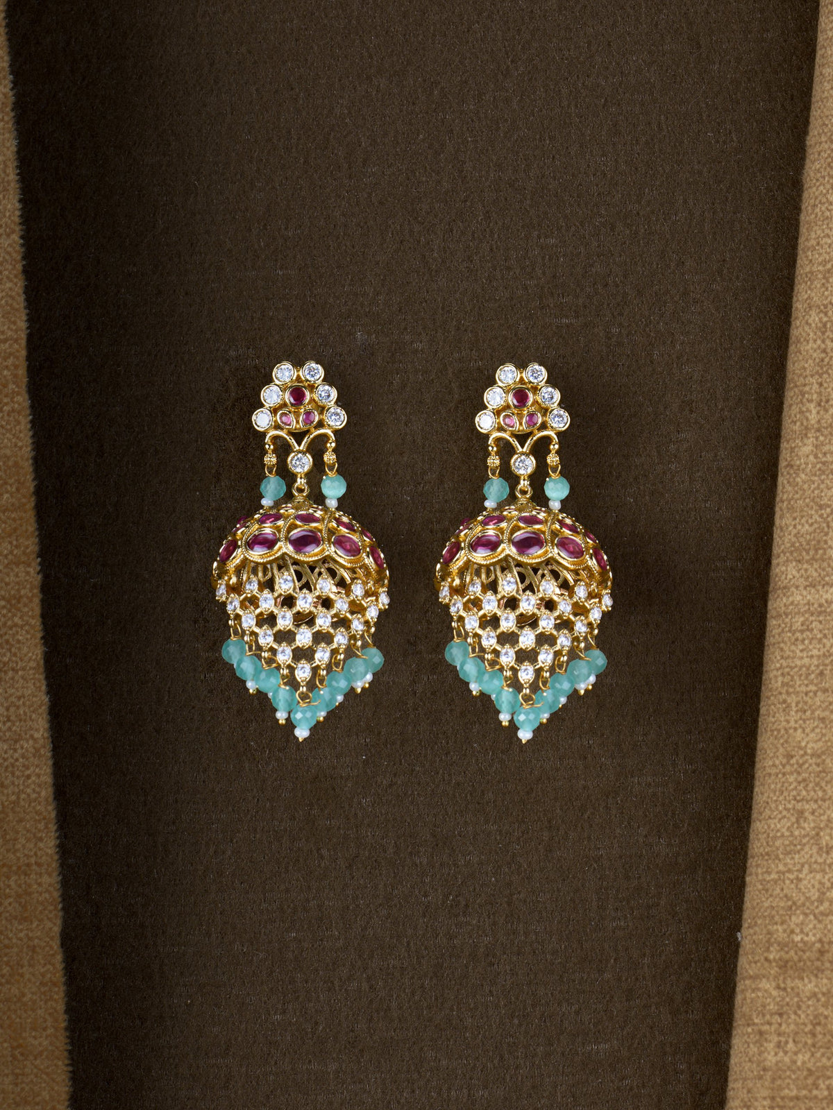 Jaal AD Jhumka Earrings - Ruby Mint