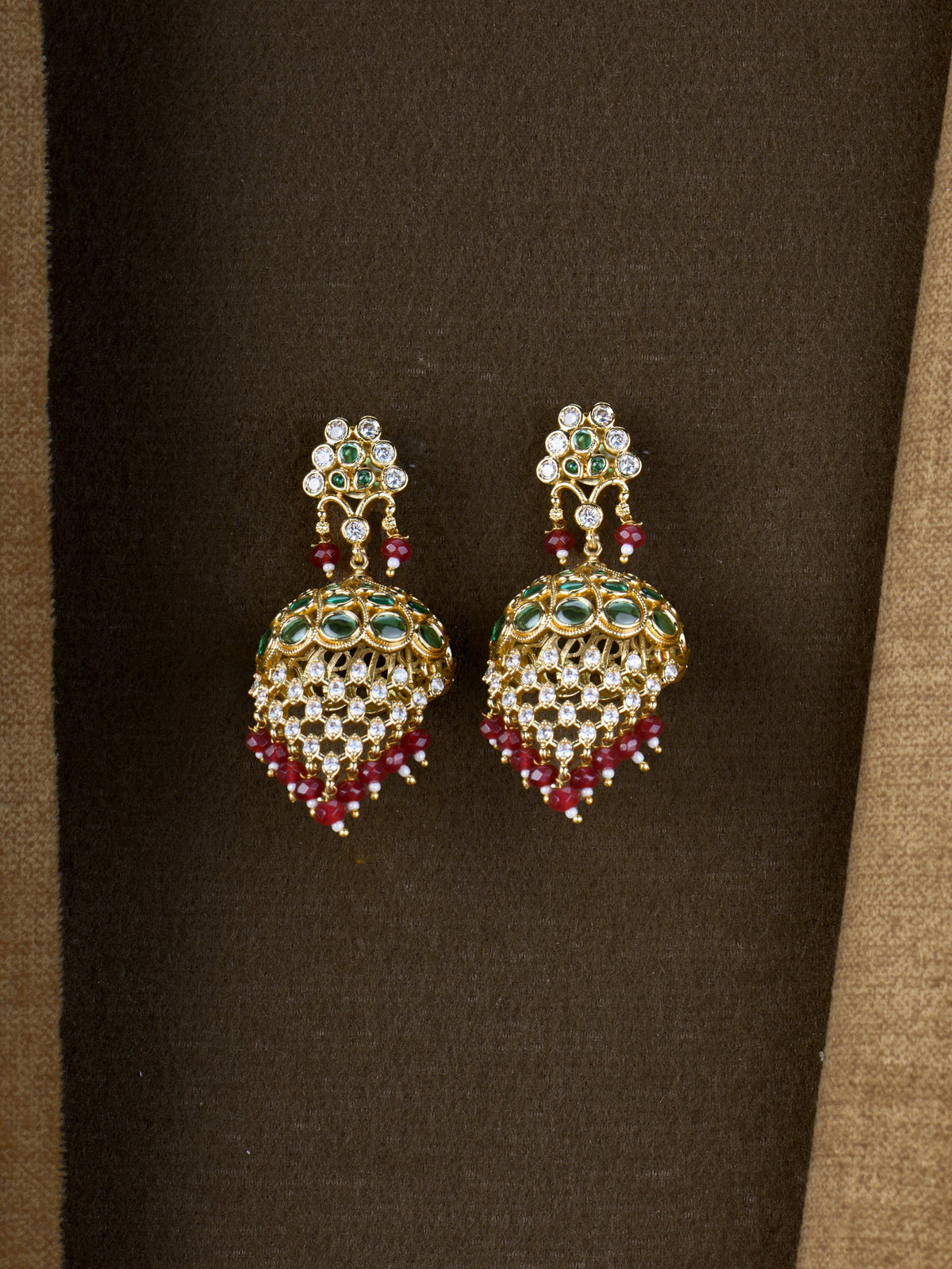 Jaal AD Jhumka Earrings - Green Ruby