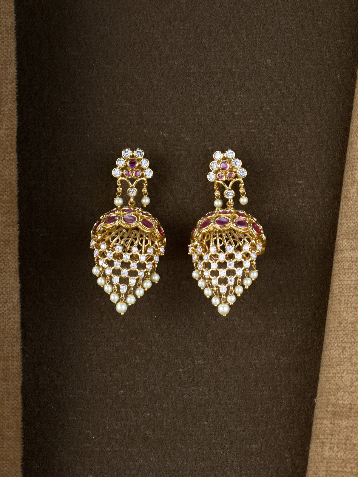 Jaal AD Jhumka Earrings - Ruby Pearl