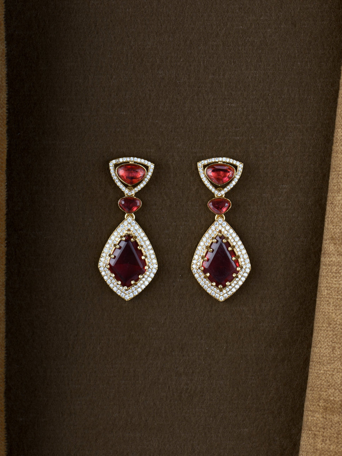 Kite Stone AD Drop Earrings - Red