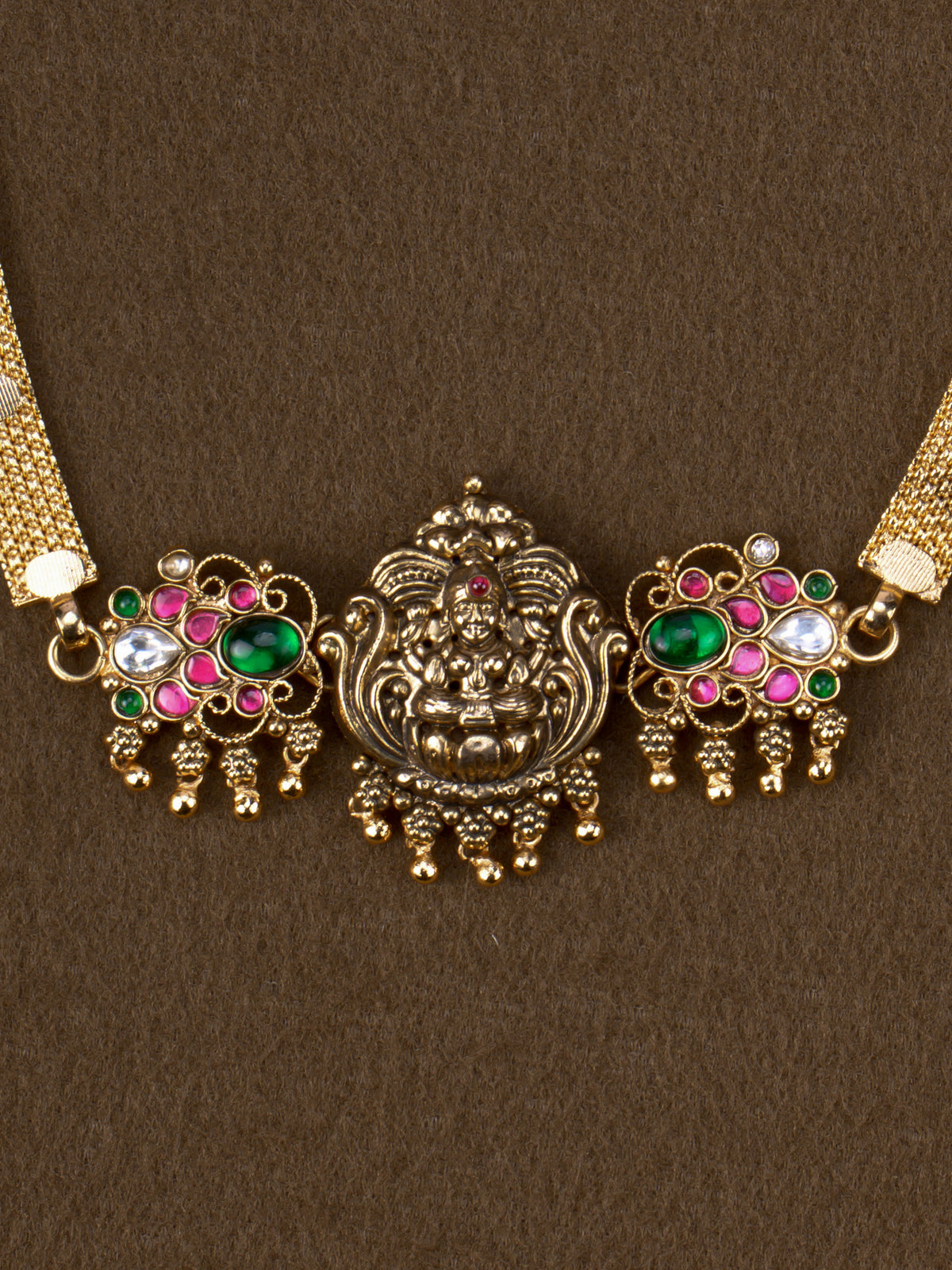 1 Gm Gold Plated Kamalasana Lakshmi Choker - close-up