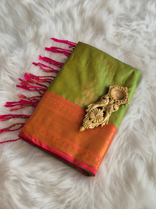 Olive Green Semi Silk Saree