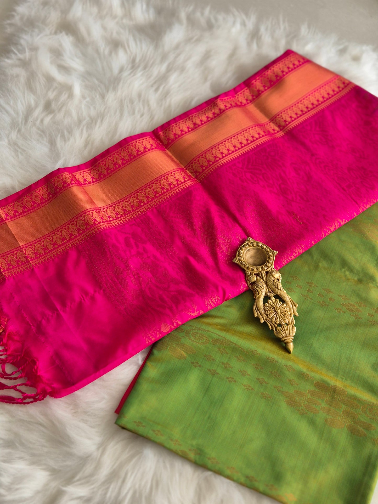 Olive Green Semi Silk Saree