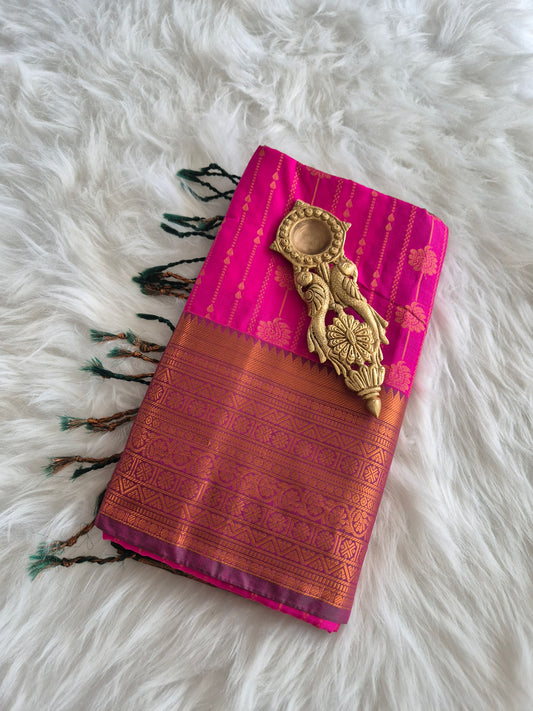 Rani Pink Bridal Semi Silk Saree