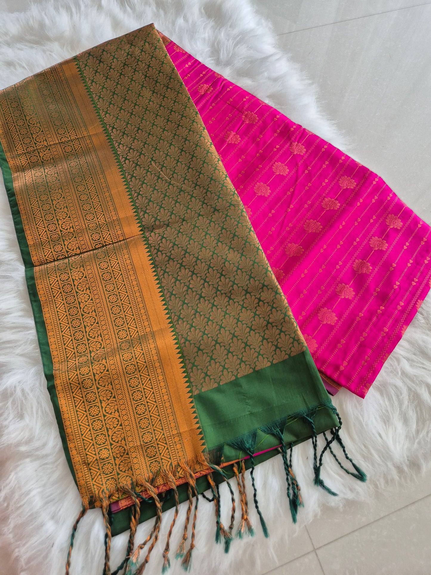 Rani Pink Bridal Semi Silk Saree