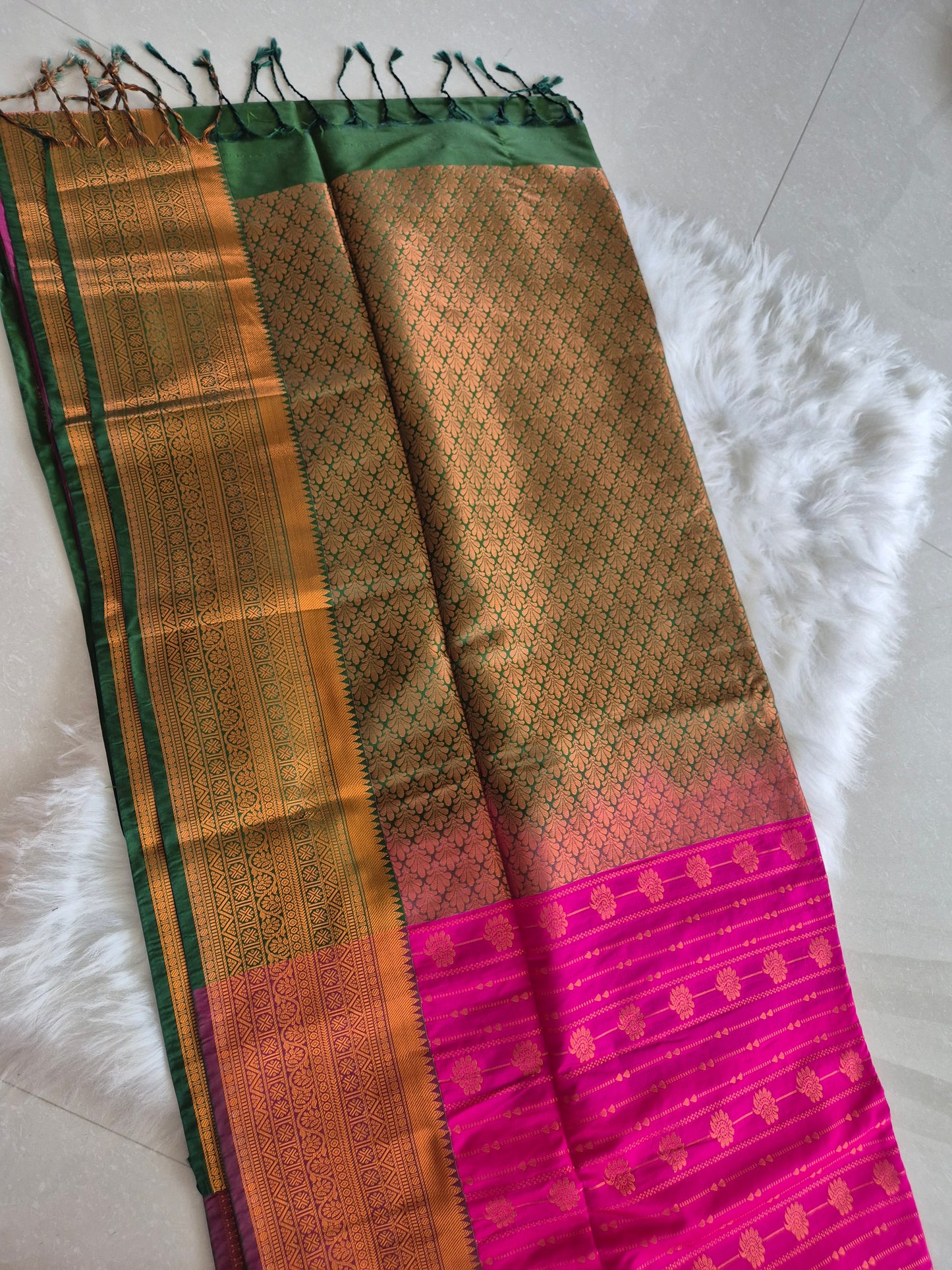 Rani Pink Bridal Semi Silk Saree