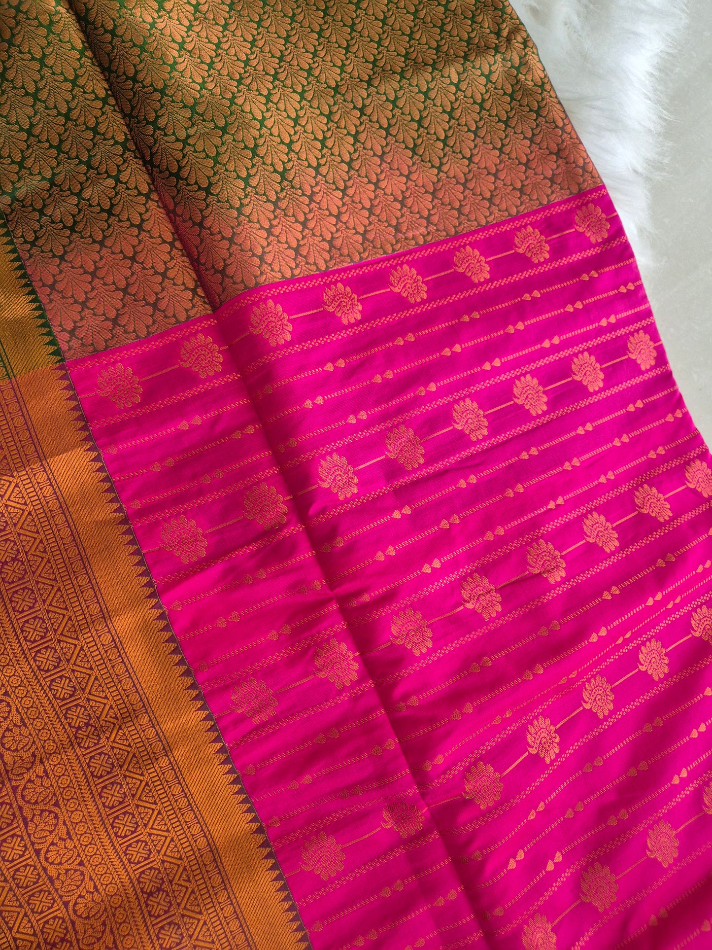 Rani Pink Bridal Semi Silk Saree