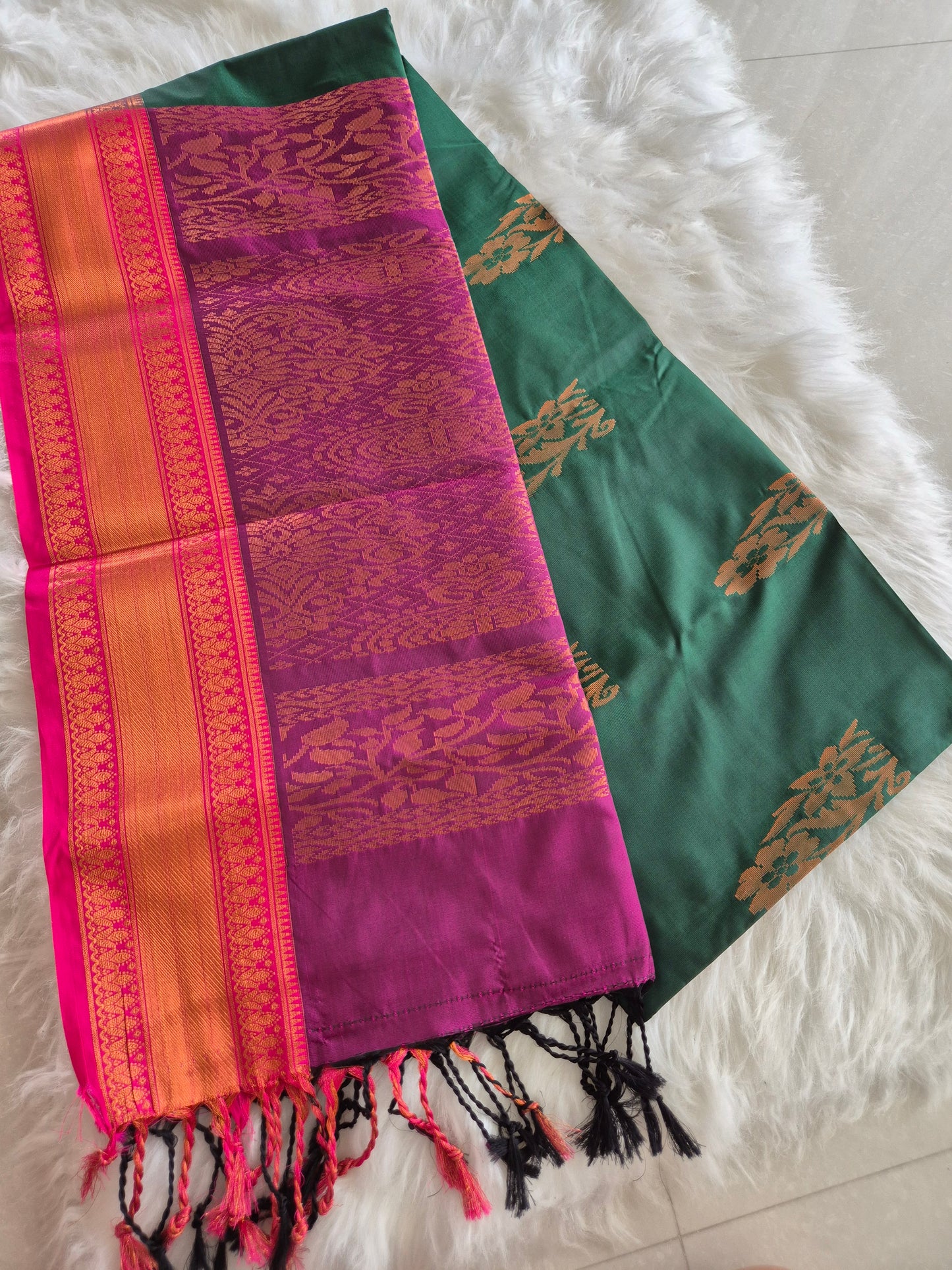 Emerald Green Semi Silk Saree