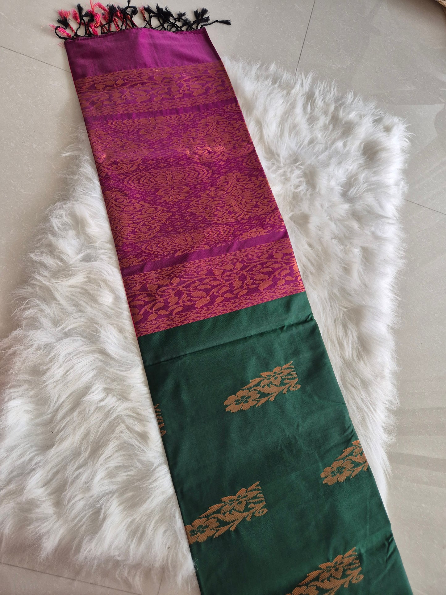 Emerald Green Semi Silk Saree