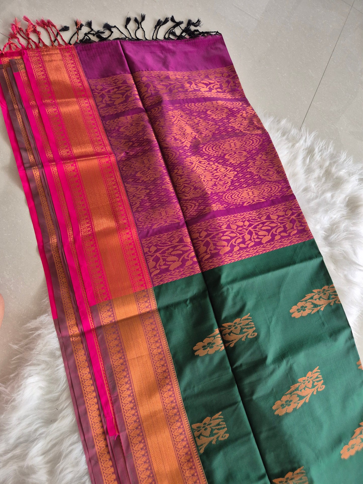 Emerald Green Semi Silk Saree