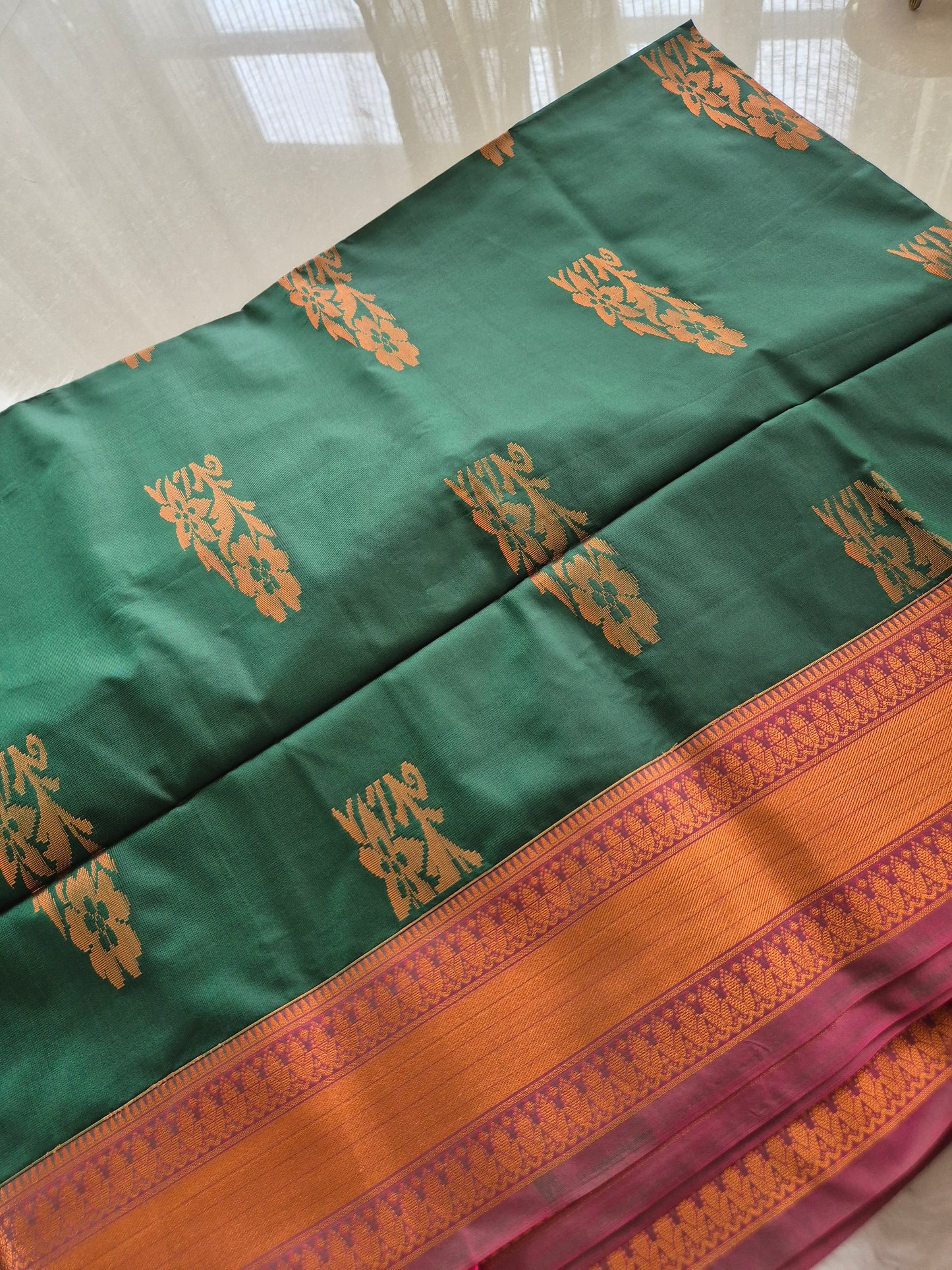 Emerald Green Semi Silk Saree