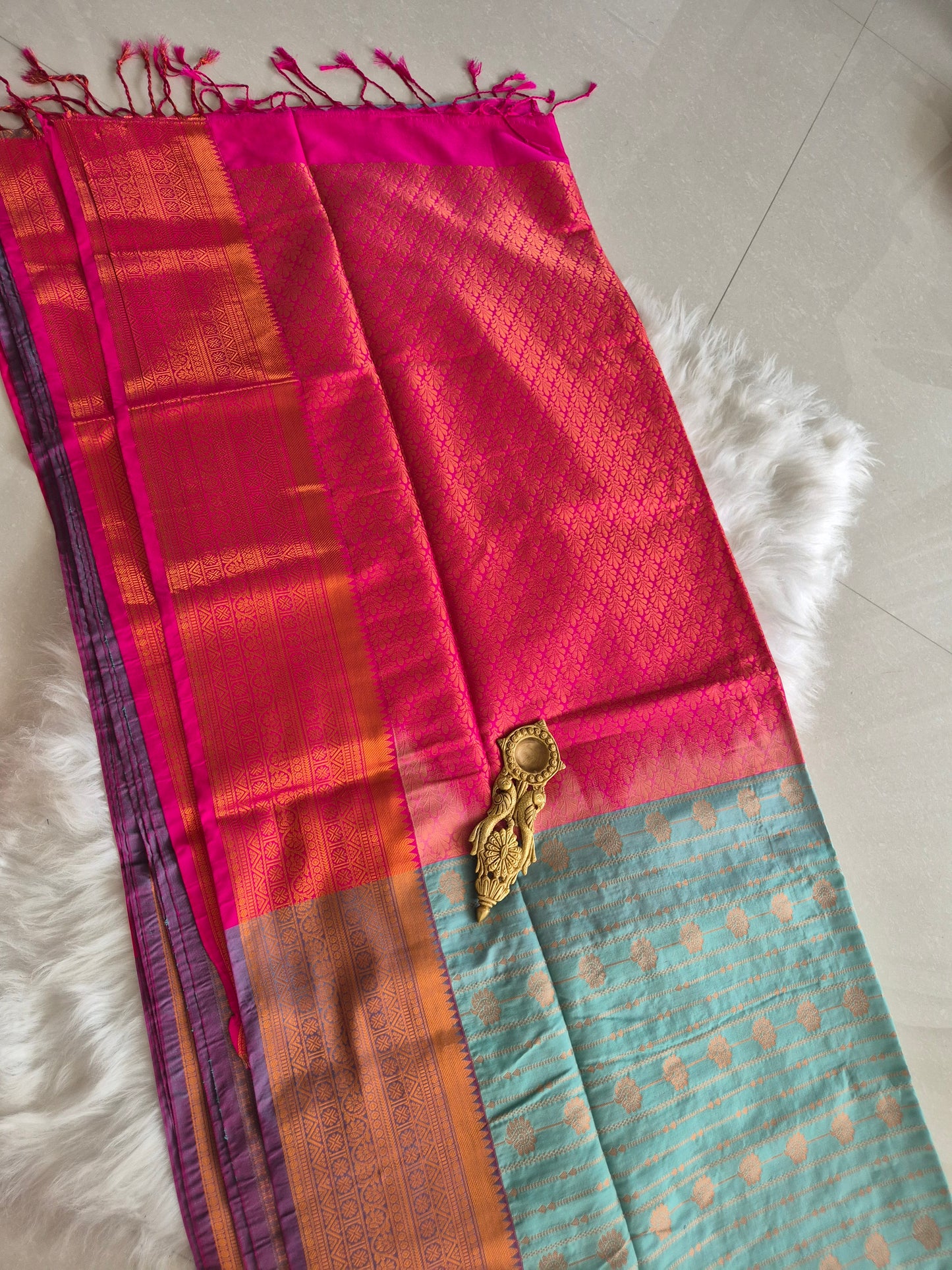 Powder Blue Bridal Semi Silk Saree