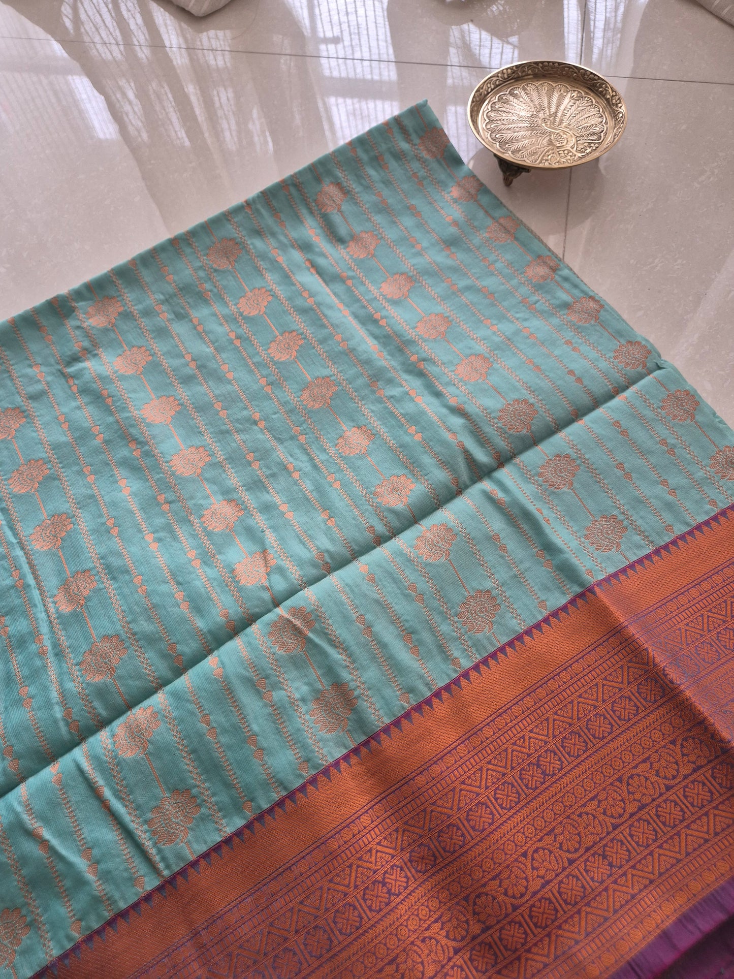 Powder Blue Bridal Semi Silk Saree