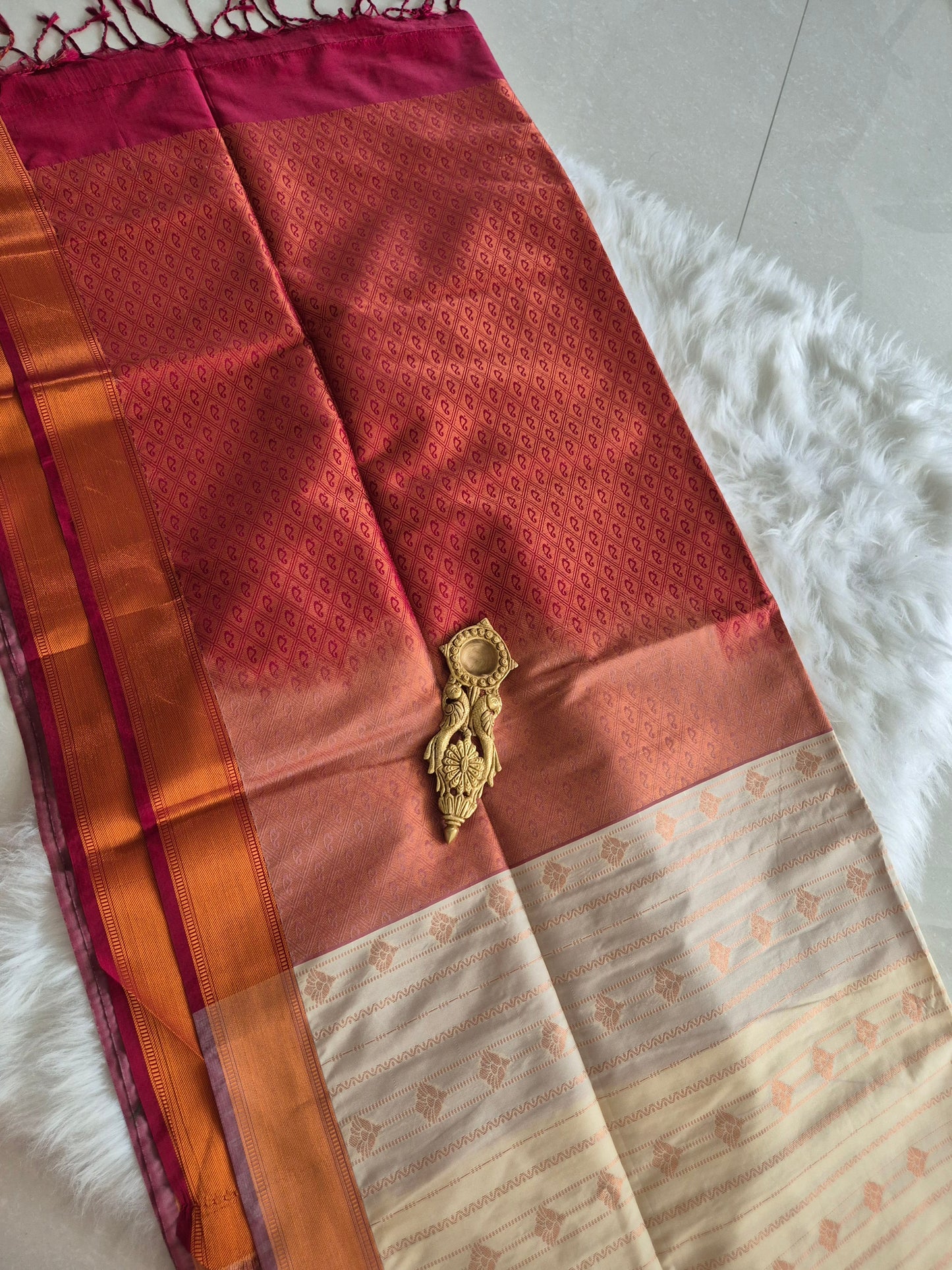 Cream Bridal Semi Silk Saree