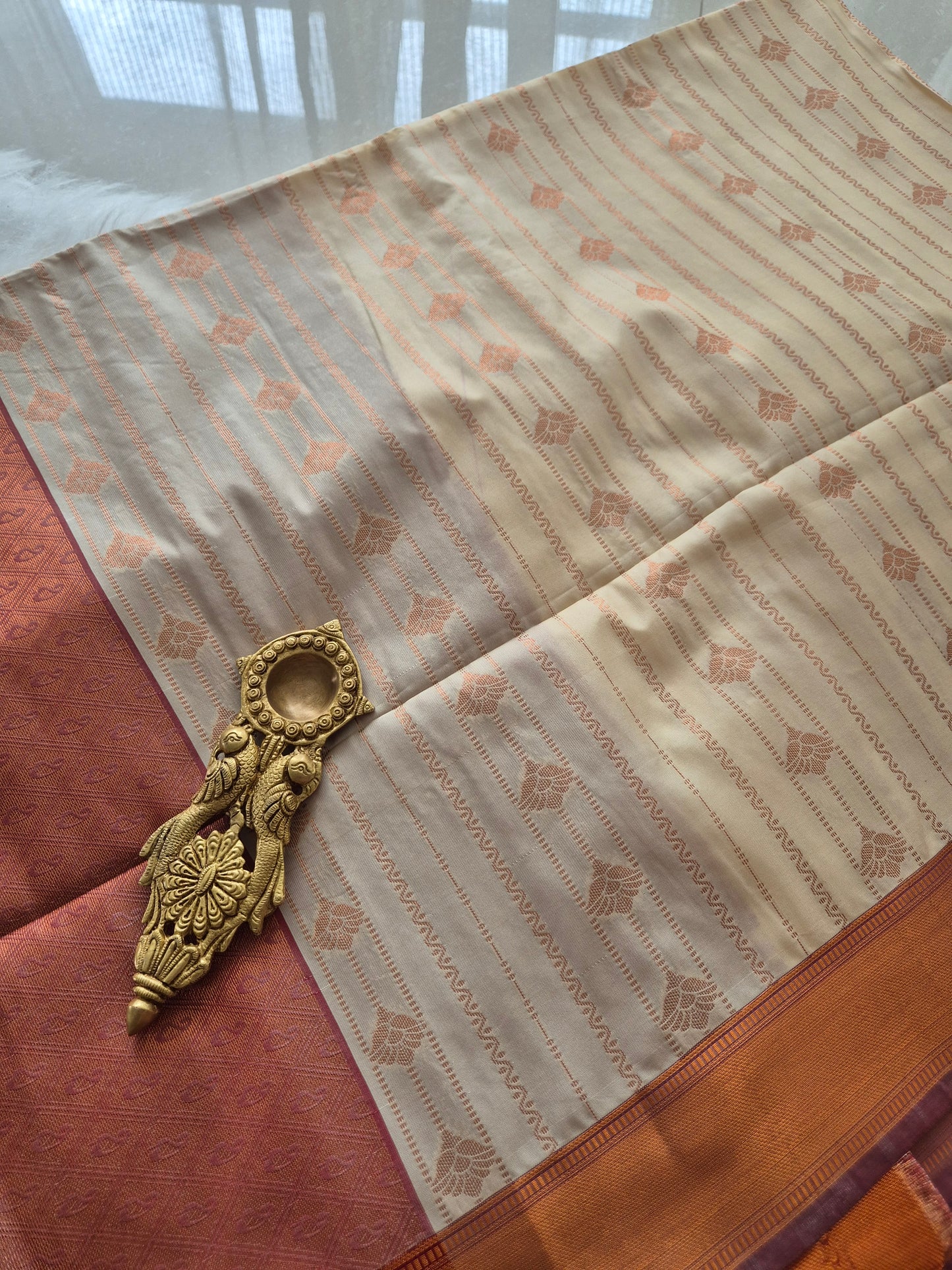 Cream Bridal Semi Silk Saree