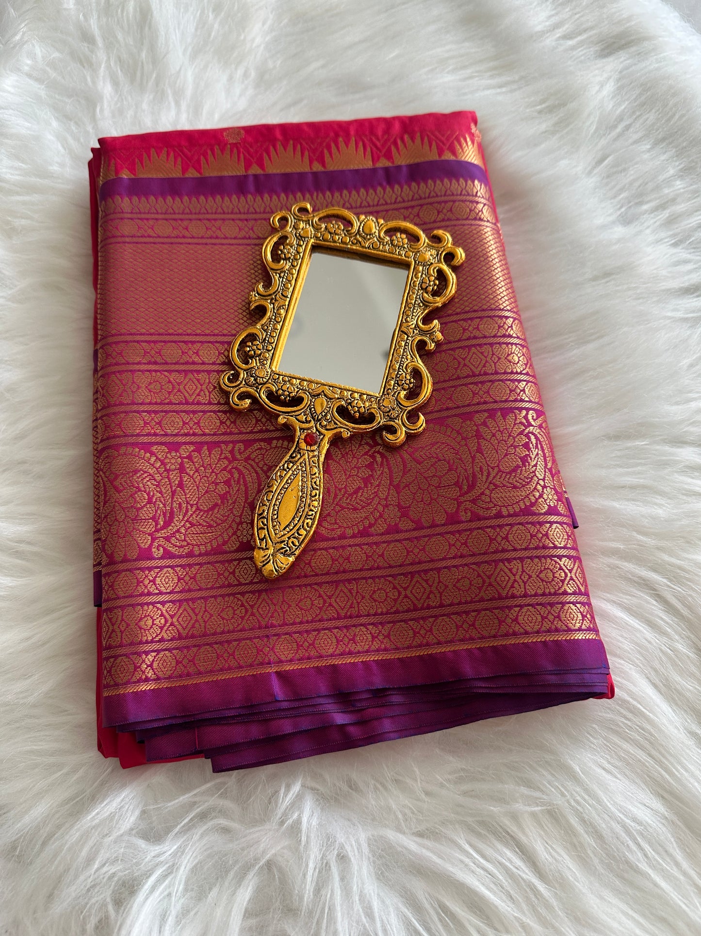 Red and Rani Pink Dual Tone Semi Kanchivaram Pattu