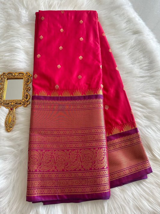 Red and Rani Pink Dual Tone Semi Kanchivaram Pattu