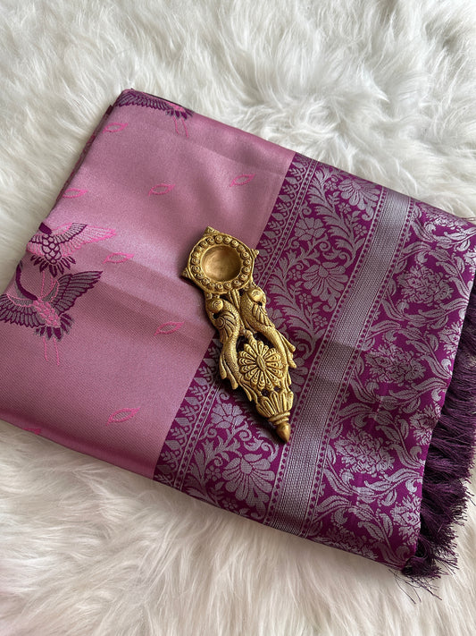 Onion Pink Crane Tissue Silk Saree