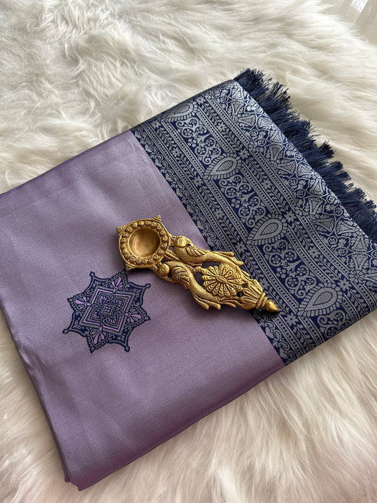 Lavender Kolam Butta Tissue Silk Saree