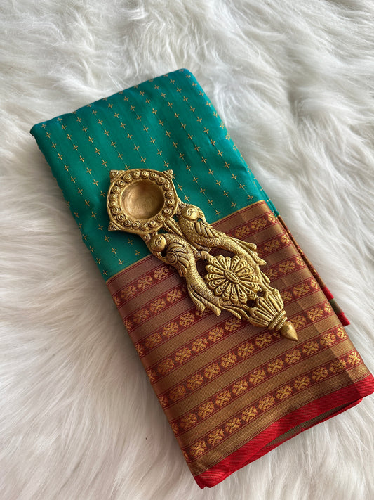 Turquoise Blue Soft Cotton Silk Saree