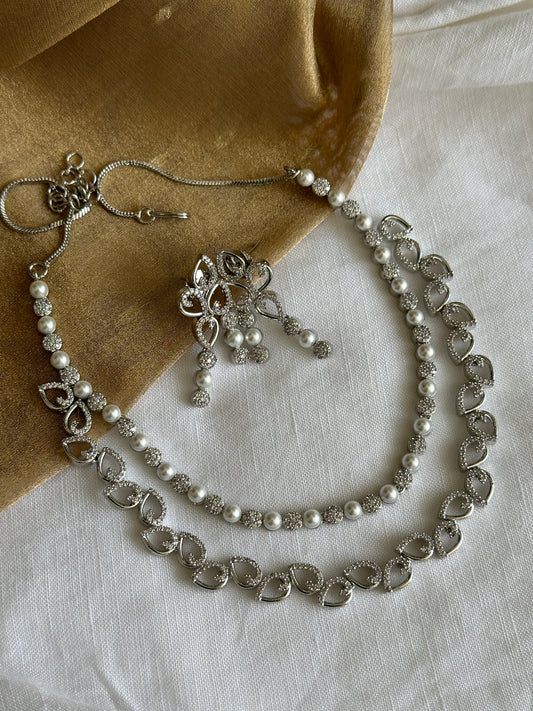 Double Layer AD stone Necklace with pearls