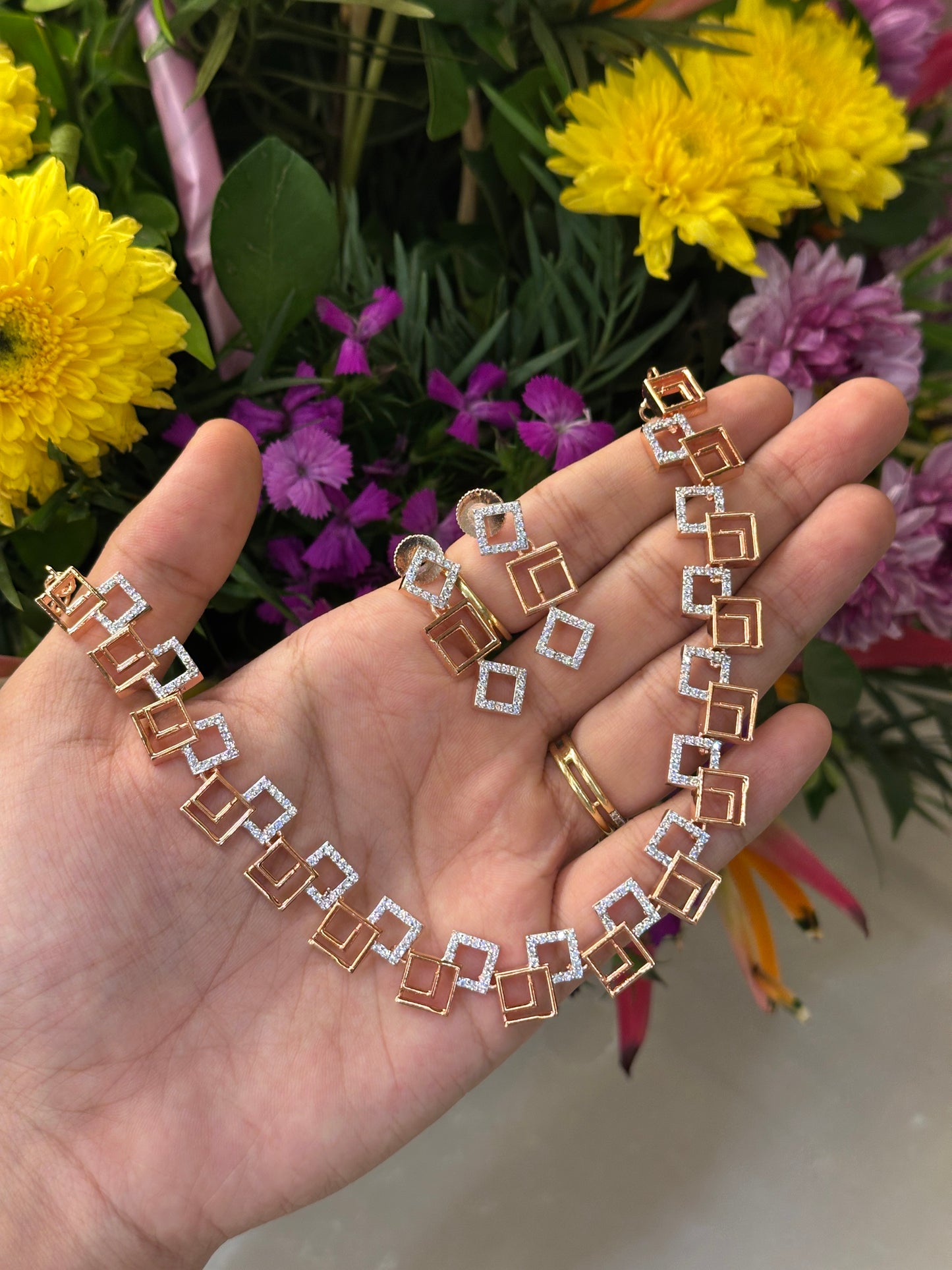 RoseGold square diamond necklace
