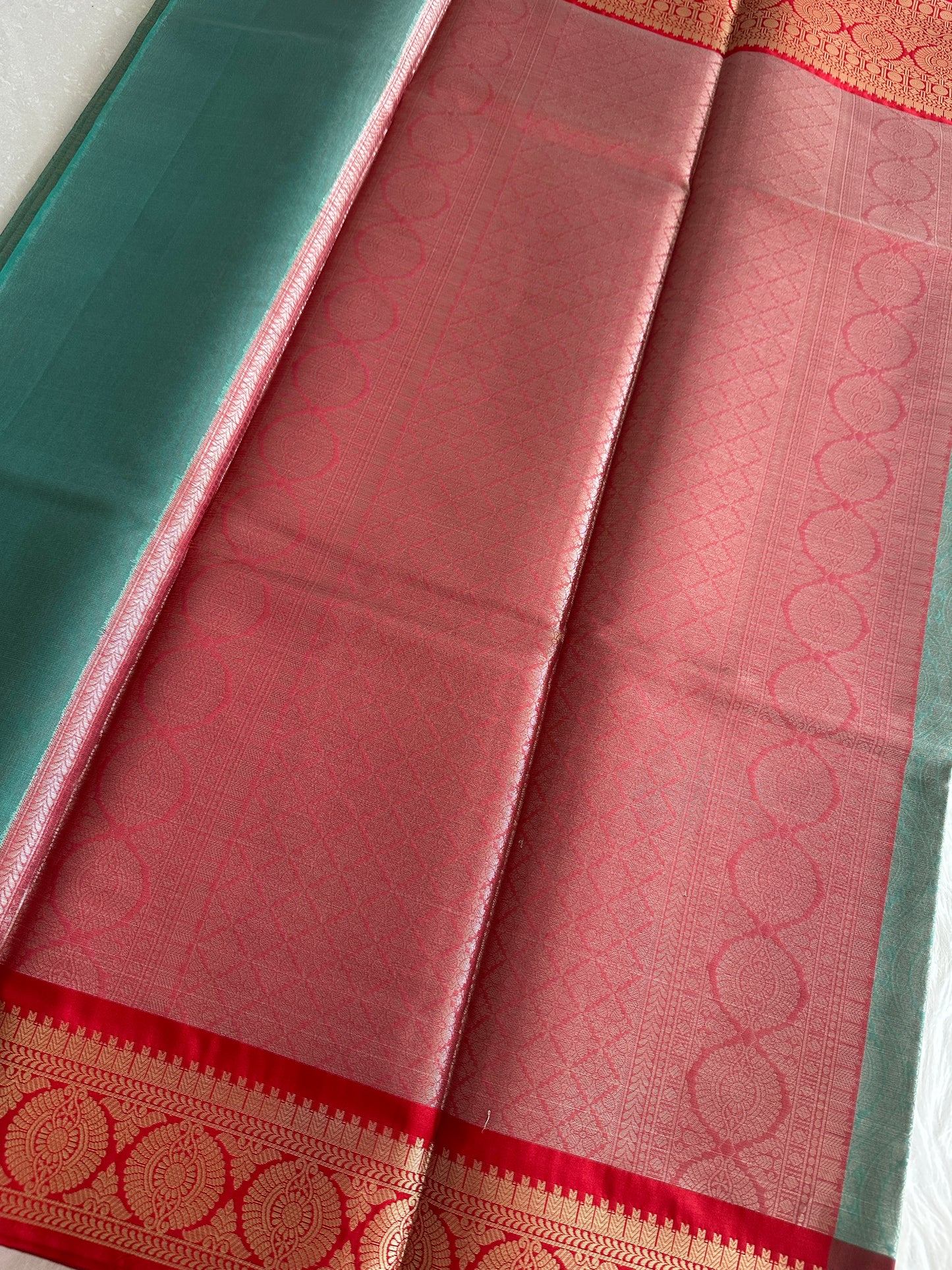 Turquoise Blue Tissue Silk Saree