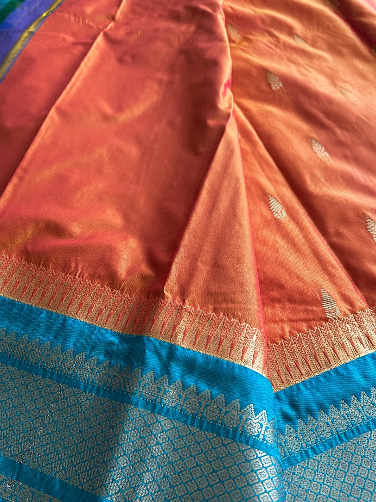 Orange x Blue Semi Kanchivaram Pattu Saree